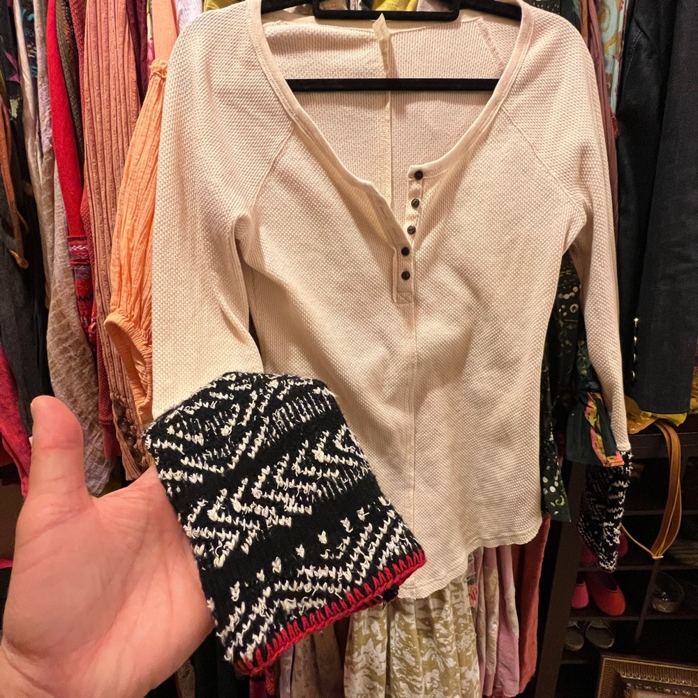 Free People Thermal With Sweater Cuff Detail Large